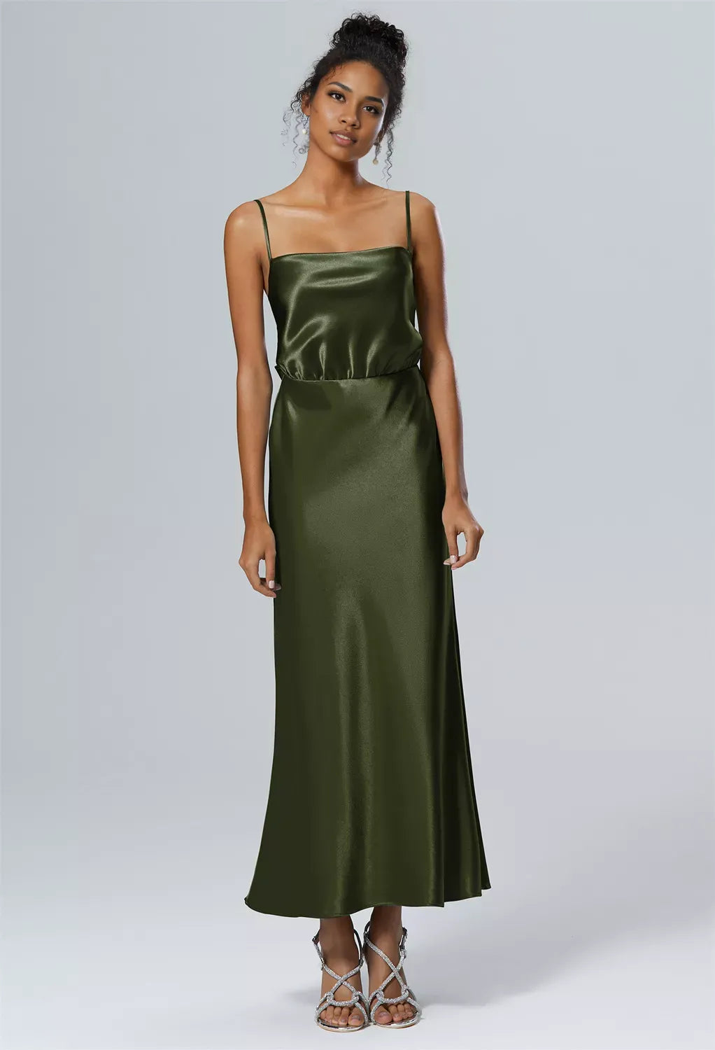 Mermaid Square Neckline Ankle Length Sleeveless Pleat Prom Dresses Spaghetti Straps Hot Sale Long Evening Dresses With Bow